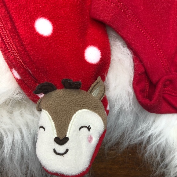 Christmas onesie footie button up pjs with deer. - Picture 4 of 15